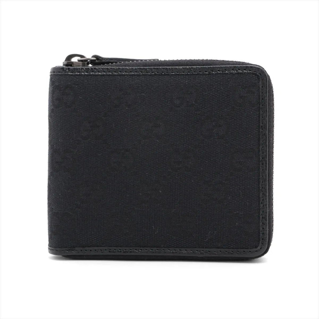Gucci Leather Canvas Bifold Wallet Zip Around Black