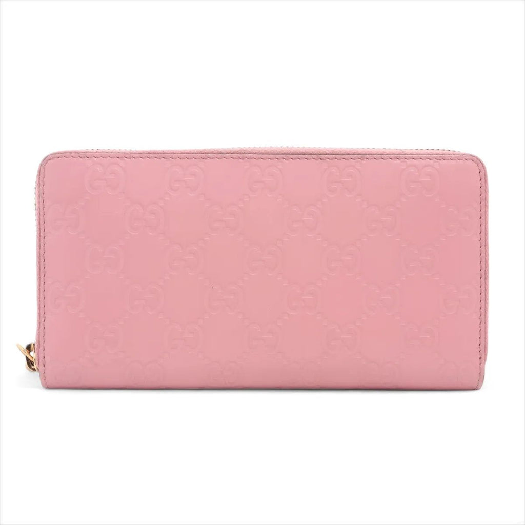 Gucci Guccissima Leather Wallet Zip Around Pink
