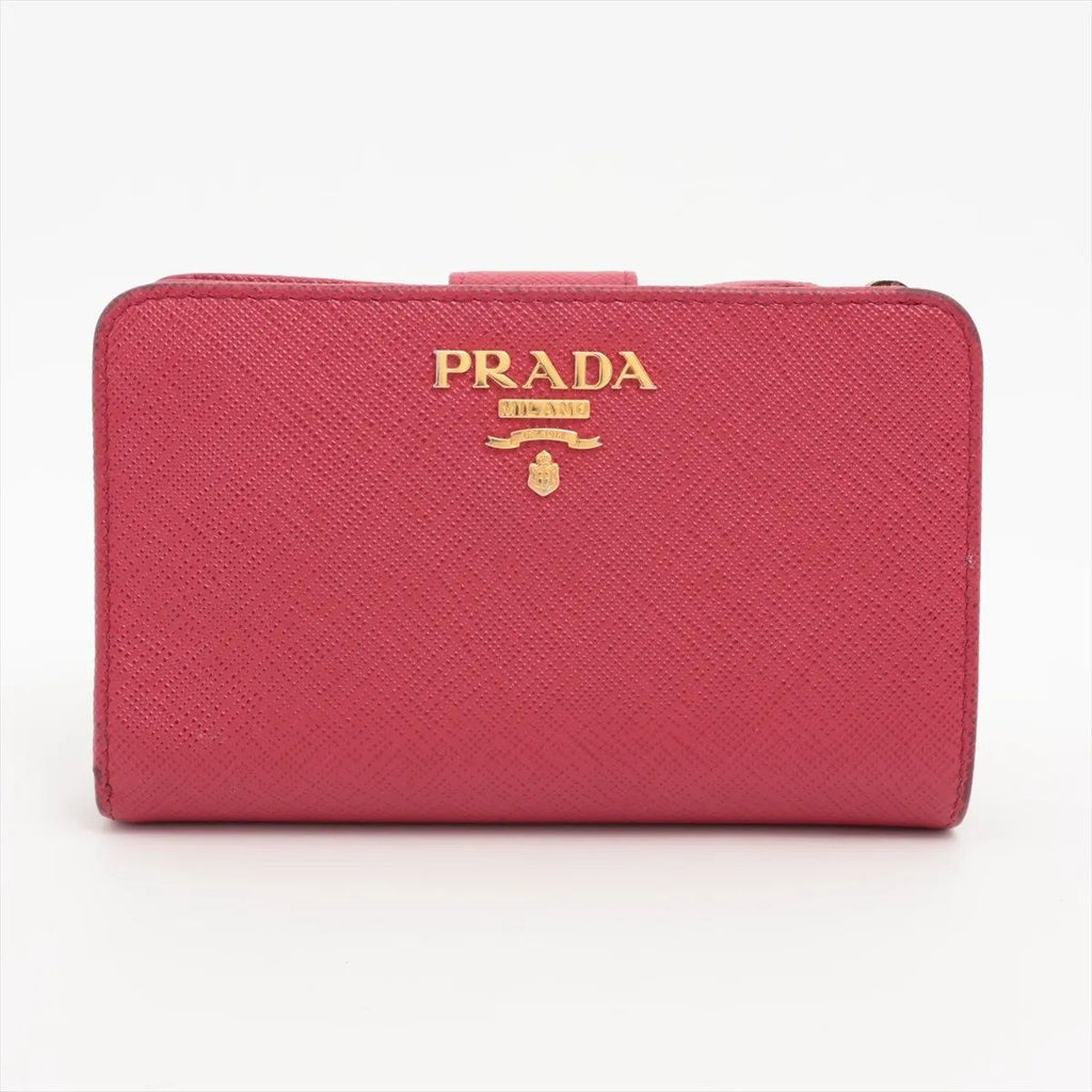 Prada Saffiano Leather Bifold Wallet Compact Pink