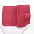 Prada Saffiano Leather Bifold Wallet Compact Pink — view 3