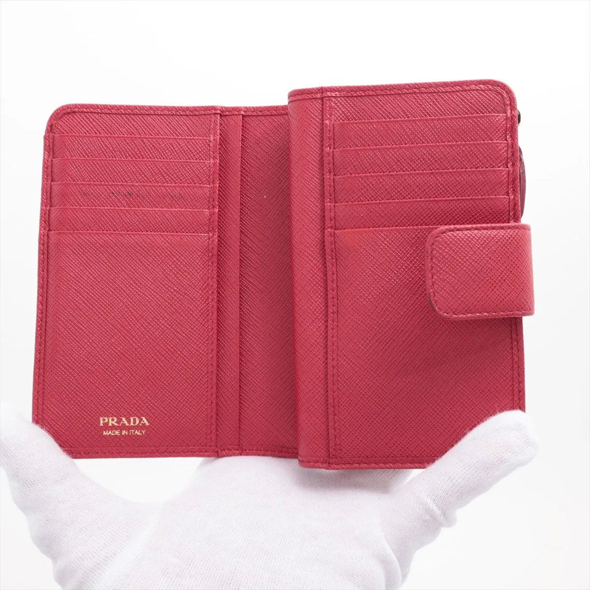Prada Saffiano Leather Bifold Wallet Compact Pink — view 3