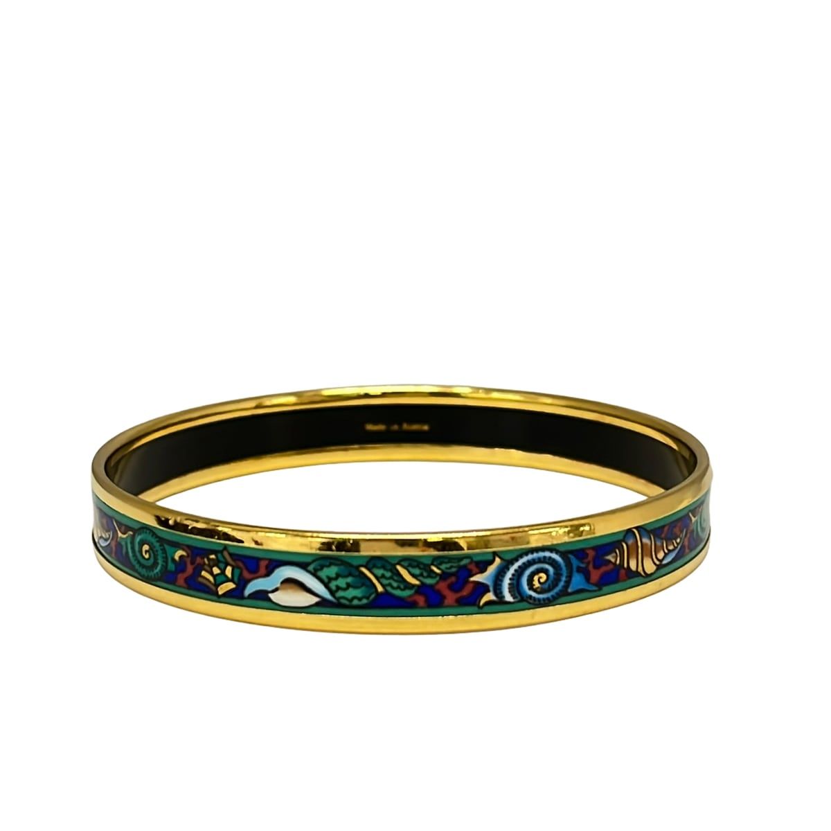 Hermes Bangle Enamel Gold Blue Multi Conch Bracelet — view 3