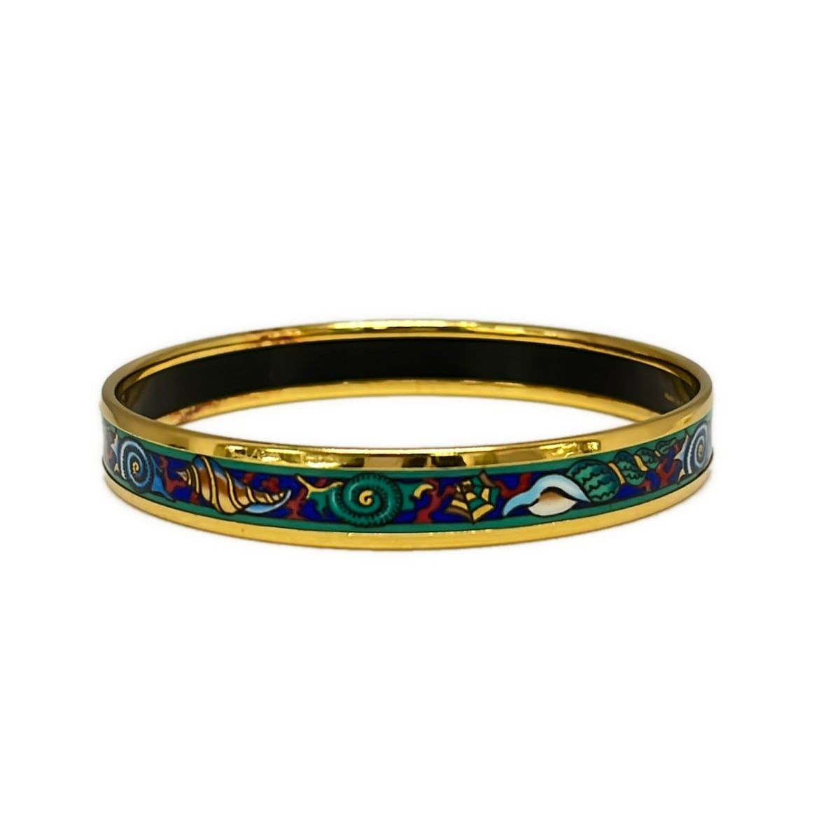 Hermes Bangle Enamel Gold Blue Multi Conch Bracelet — view 2