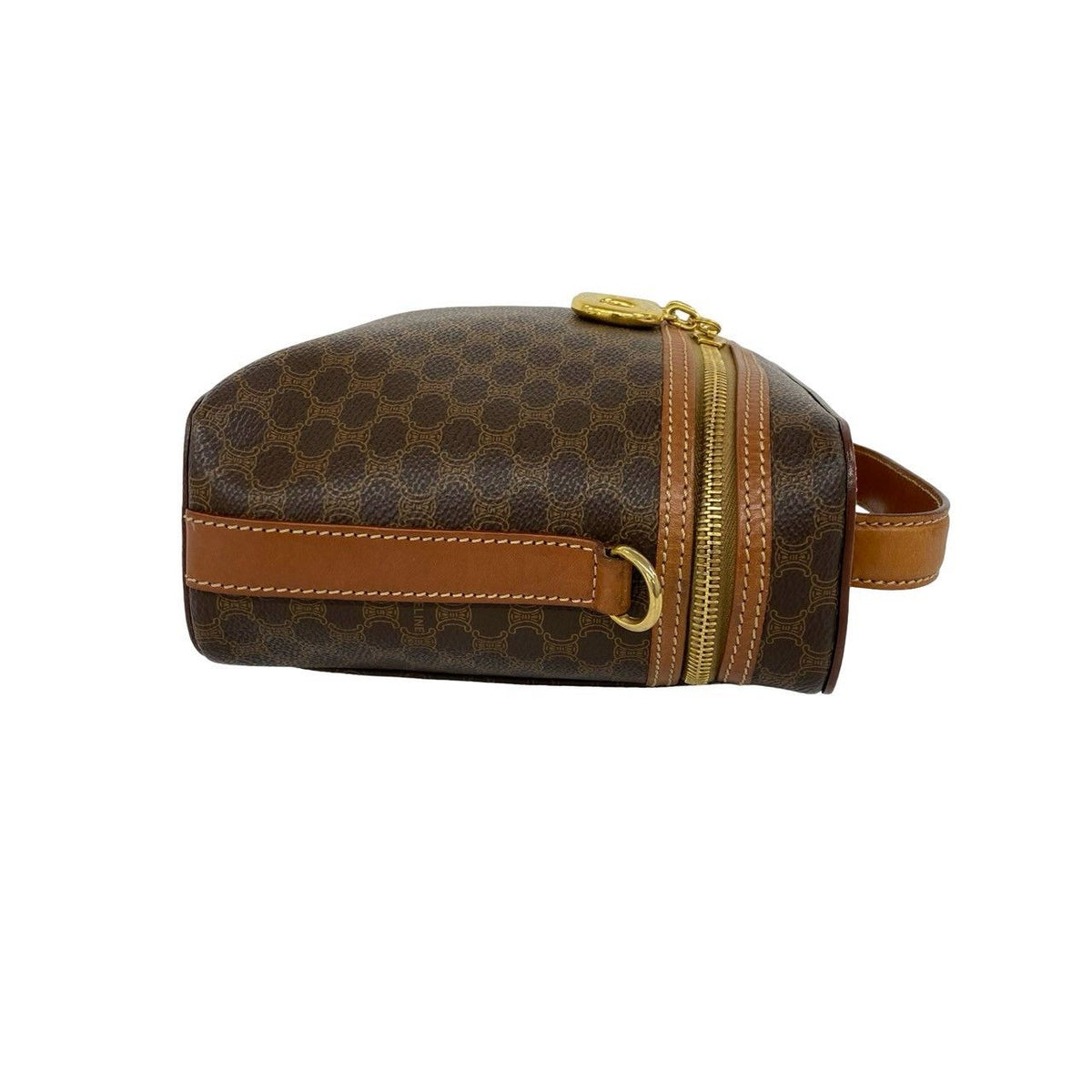 Celine Vintage Macadam Pattern Logo Ring Leather 2-Way Shoulder Bag Brown — view 6