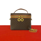 Celine Vintage Macadam Pattern Logo Ring Leather 2-Way Shoulder Bag Brown