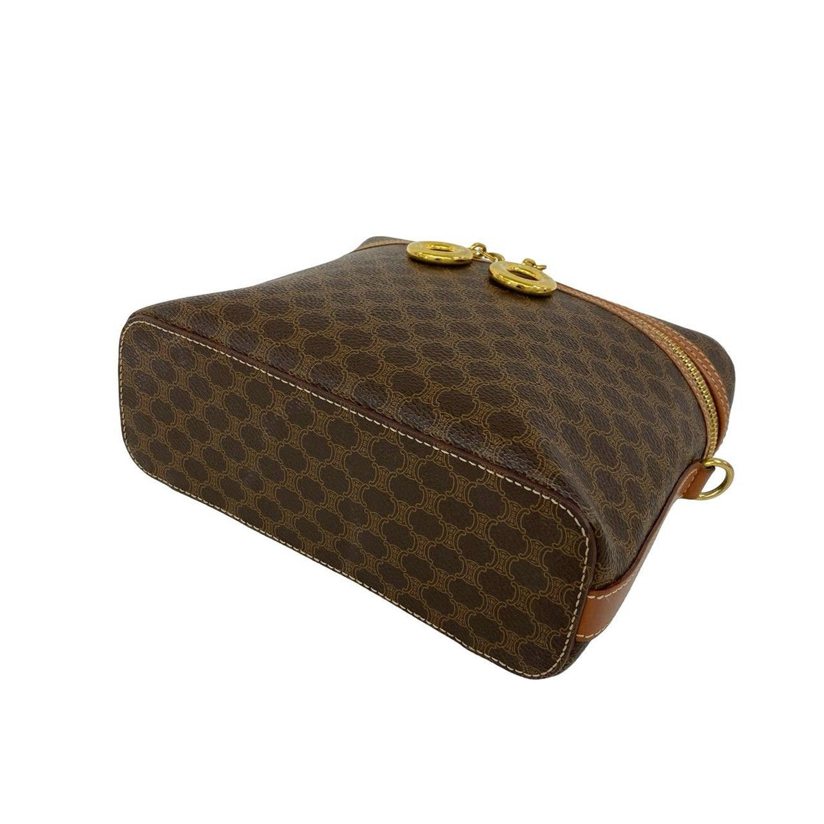 Celine Vintage Macadam Pattern Logo Ring Leather 2-Way Shoulder Bag Brown — view 8