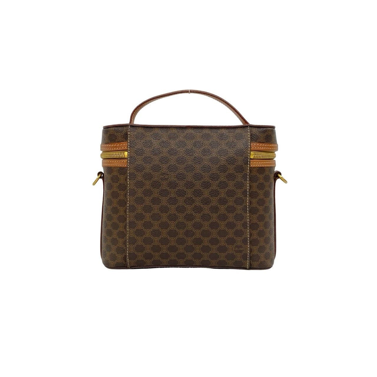 Celine Vintage Macadam Pattern Logo Ring Leather 2-Way Shoulder Bag Brown — view 3