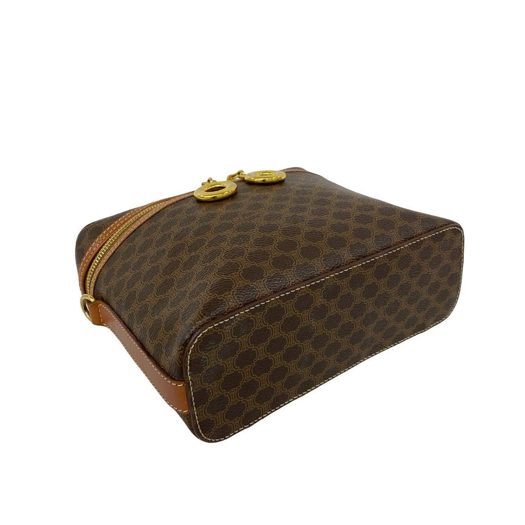 Celine Vintage Macadam Pattern Logo Ring Leather 2-Way Shoulder Bag Brown — view 7