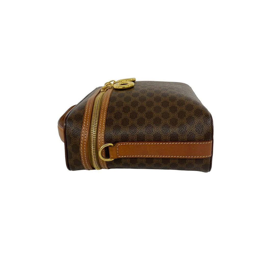 Celine Vintage Macadam Pattern Logo Ring Leather 2-Way Shoulder Bag Brown — view 5