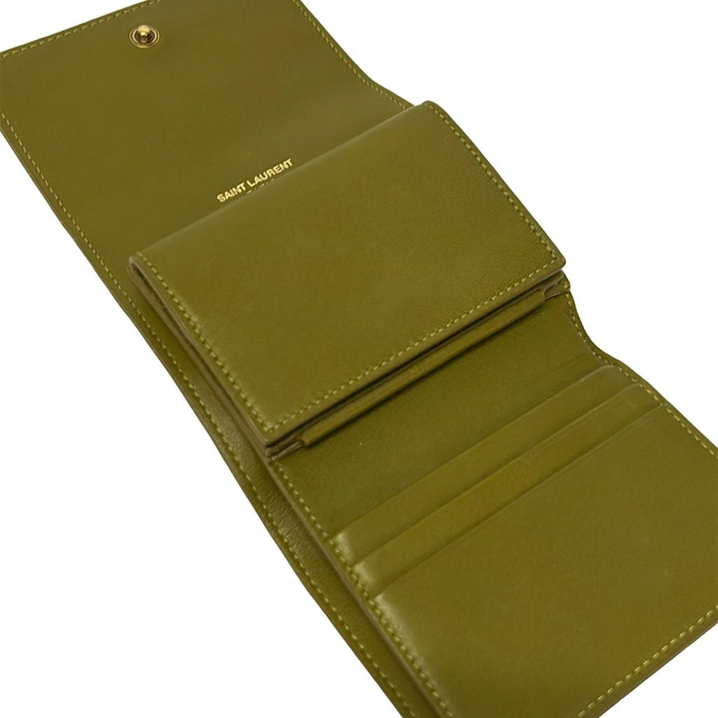 Saint Laurent Paris Trifold Wallet Cassandra Matelasse Carre Multi Fold Khaki — view 3
