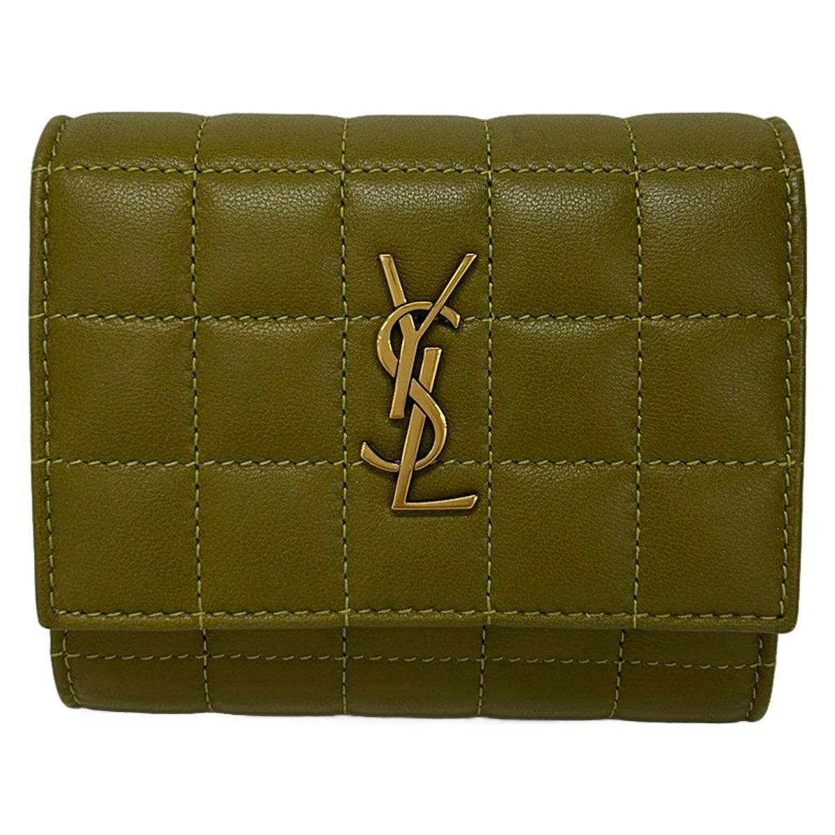 Saint Laurent Paris Trifold Wallet Cassandra Matelasse Carre Multi Fold Khaki