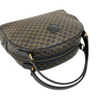 Celine Vintage Macadam Blason Pattern Leather Boston Bag Black Brown — view 4