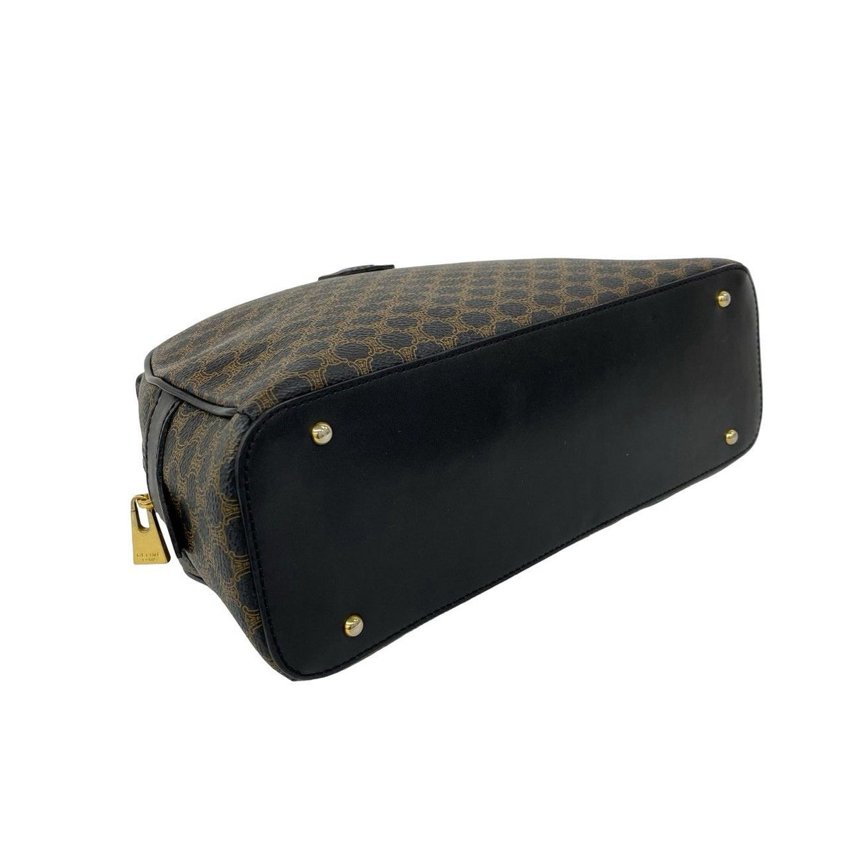 Celine Vintage Macadam Blason Pattern Leather Boston Bag Black Brown — view 7