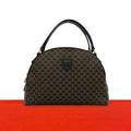 Celine Vintage Macadam Blason Pattern Leather Boston Bag Black Brown
