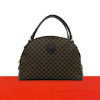 Celine Vintage Macadam Blason Pattern Leather Boston Bag Black Brown