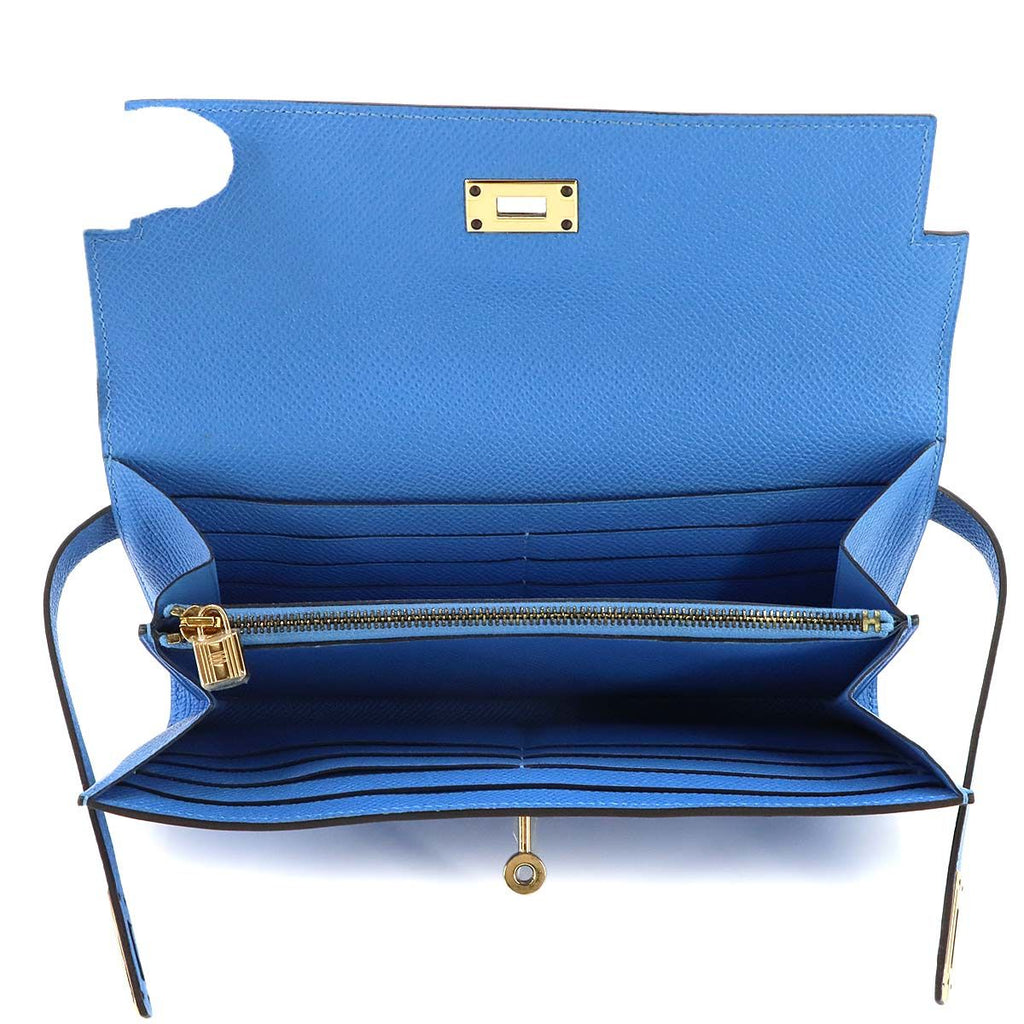 Hermes Kelly Wallet Bifold Epsom Blue Paradise Gold — view 6
