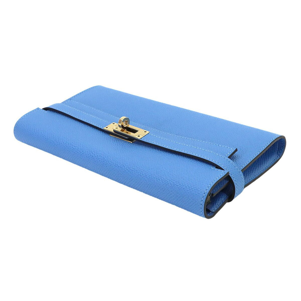 Hermes Kelly Wallet Bifold Epsom Blue Paradise Gold — view 5