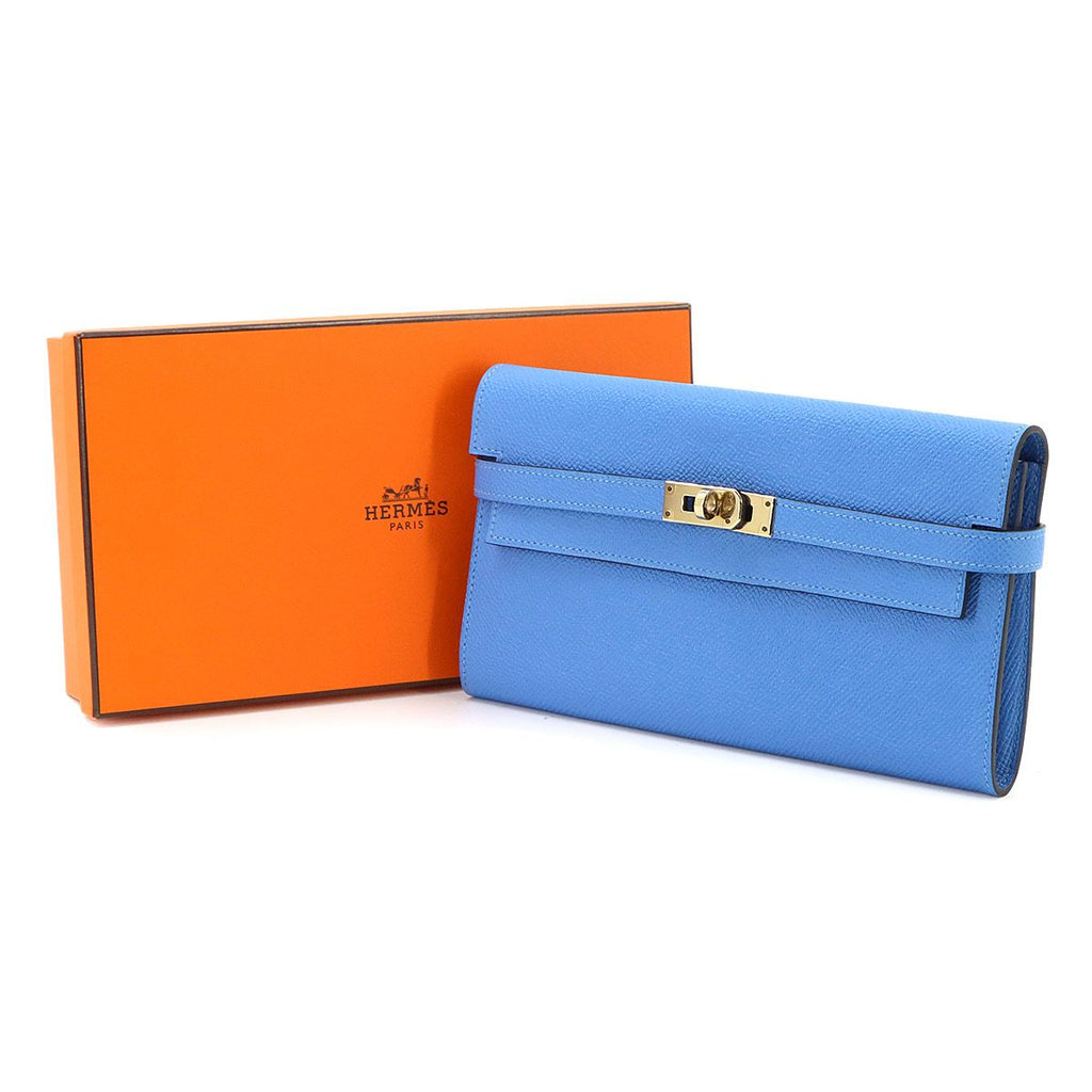 Hermes Kelly Wallet Bifold Epsom Blue Paradise Gold — view 2
