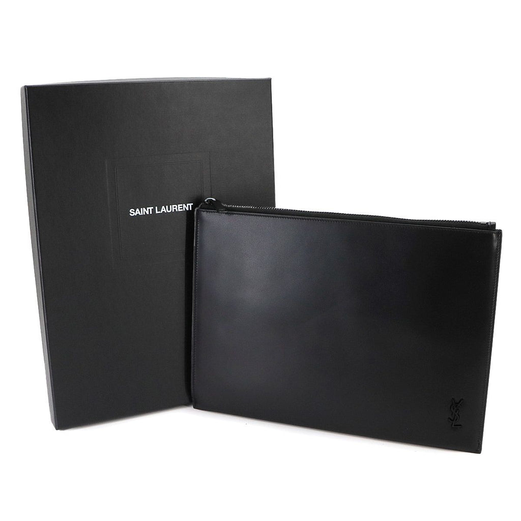 Saint Laurent Clutch Multi Case Leather Black Silver — view 2