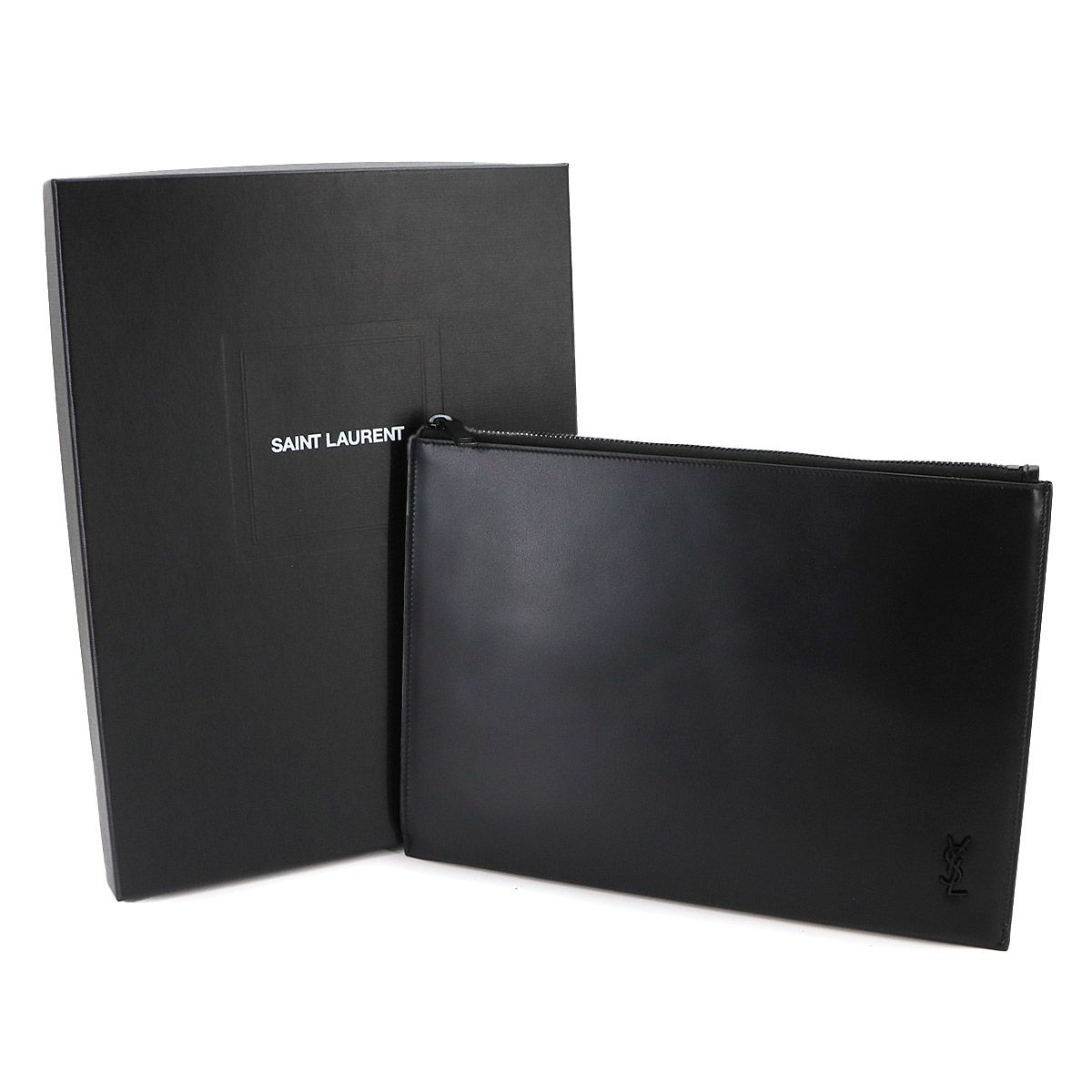 Saint Laurent Clutch Multi Case Leather Black Silver — view 2