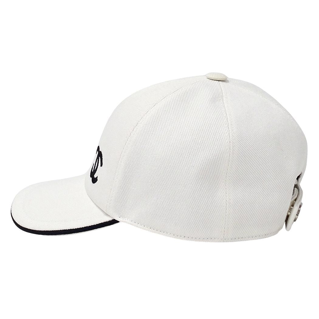 Chanel Cap Cotton White Baseball Cap Hat CC Logo — view 3