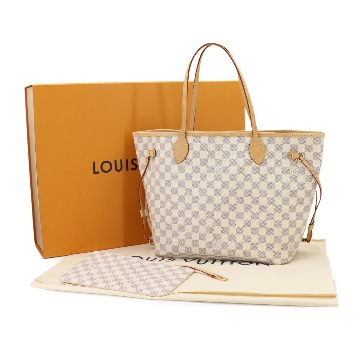 Louis Vuitton Damier Azur Neverfull MM Tote Bag White Rose Ballerine — view 2