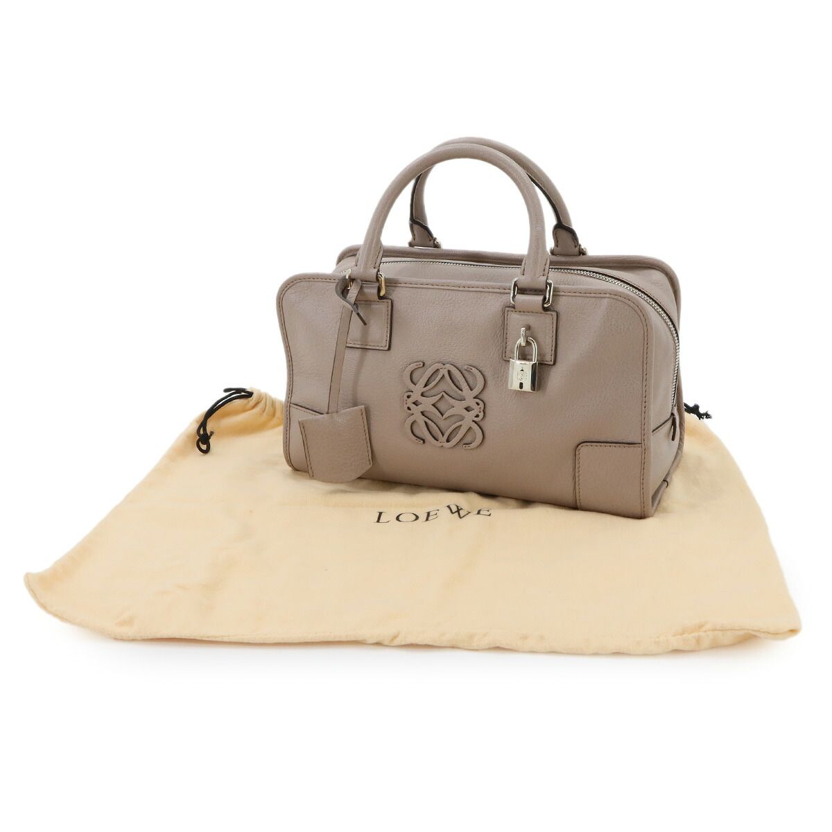 Loewe Amazona 28 Hand Bag Leather Beige Silver Greige — view 2