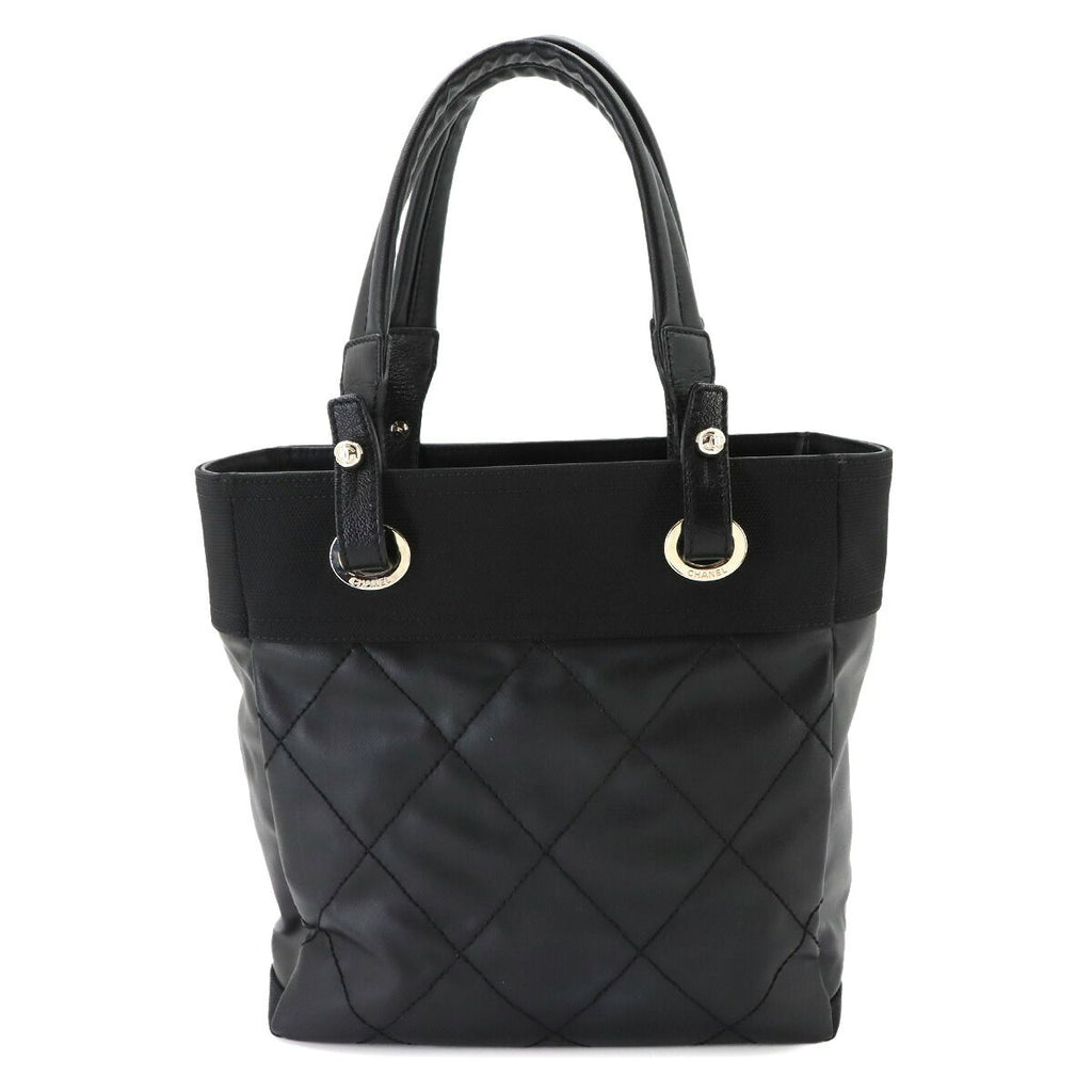 Chanel Paris Biarritz PM Tote Bag Nylon Leather Black Silver — view 3