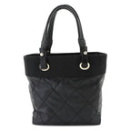 Chanel Paris Biarritz PM Tote Bag Nylon Leather Black Silver — view 3