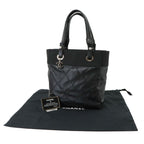 Chanel Paris Biarritz PM Tote Bag Nylon Leather Black Silver — view 2