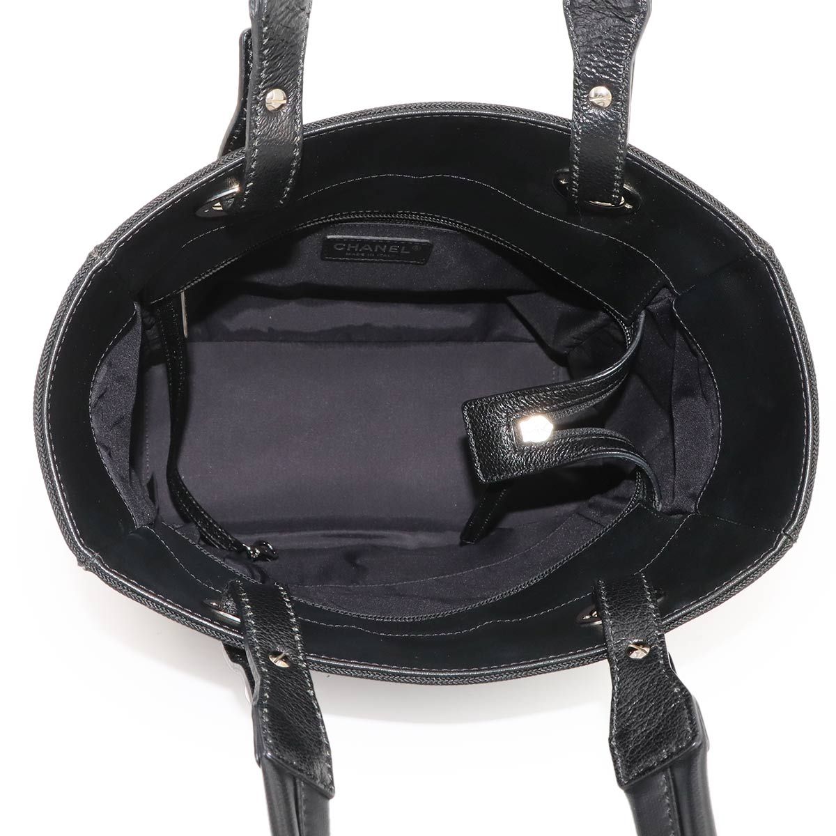 Chanel Paris Biarritz PM Tote Bag Nylon Leather Black Silver — view 7