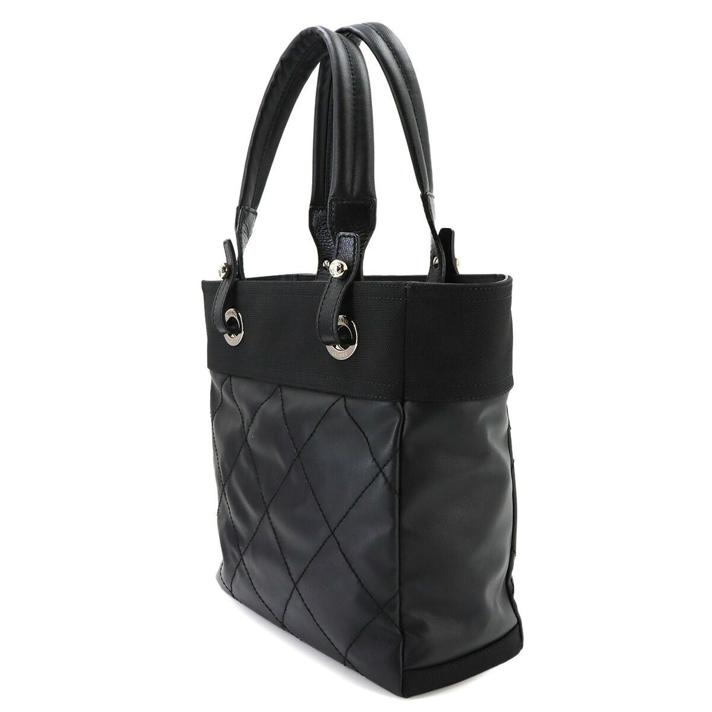 Chanel Paris Biarritz PM Tote Bag Nylon Leather Black Silver — view 4