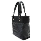 Chanel Paris Biarritz PM Tote Bag Nylon Leather Black Silver — view 4