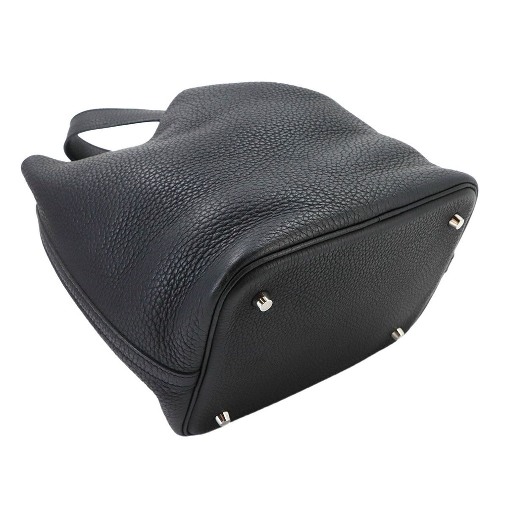 Hermes Picotin Lock MM Hand Bag Taurillon Clemence Black Stamp Silver — view 8