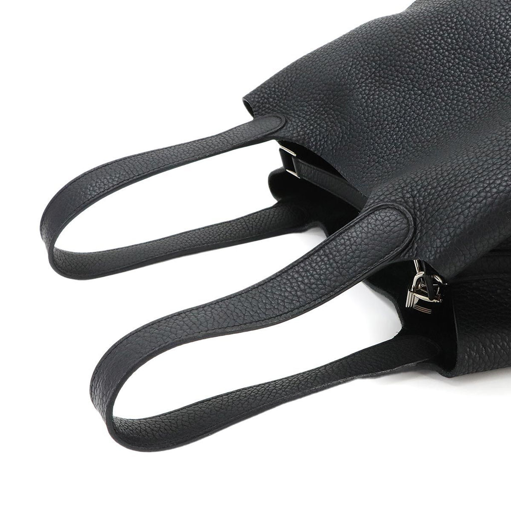Hermes Picotin Lock MM Hand Bag Taurillon Clemence Black Stamp Silver — view 6