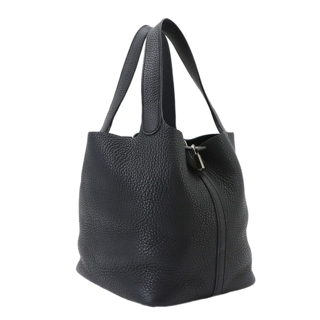 Hermes Picotin Lock MM Hand Bag Taurillon Clemence Black Stamp Silver — view 4