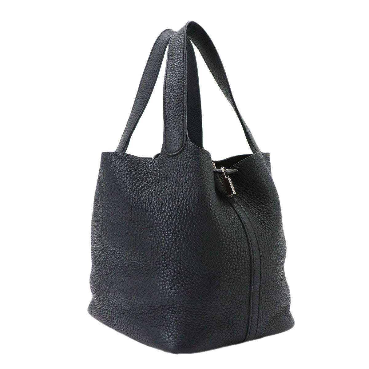 Hermes Picotin Lock MM Hand Bag Taurillon Clemence Black Stamp Silver — view 4