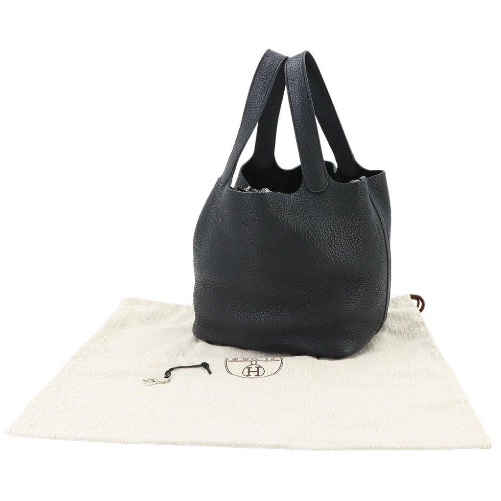 Hermes Picotin Lock MM Hand Bag Taurillon Clemence Black Stamp Silver — view 2