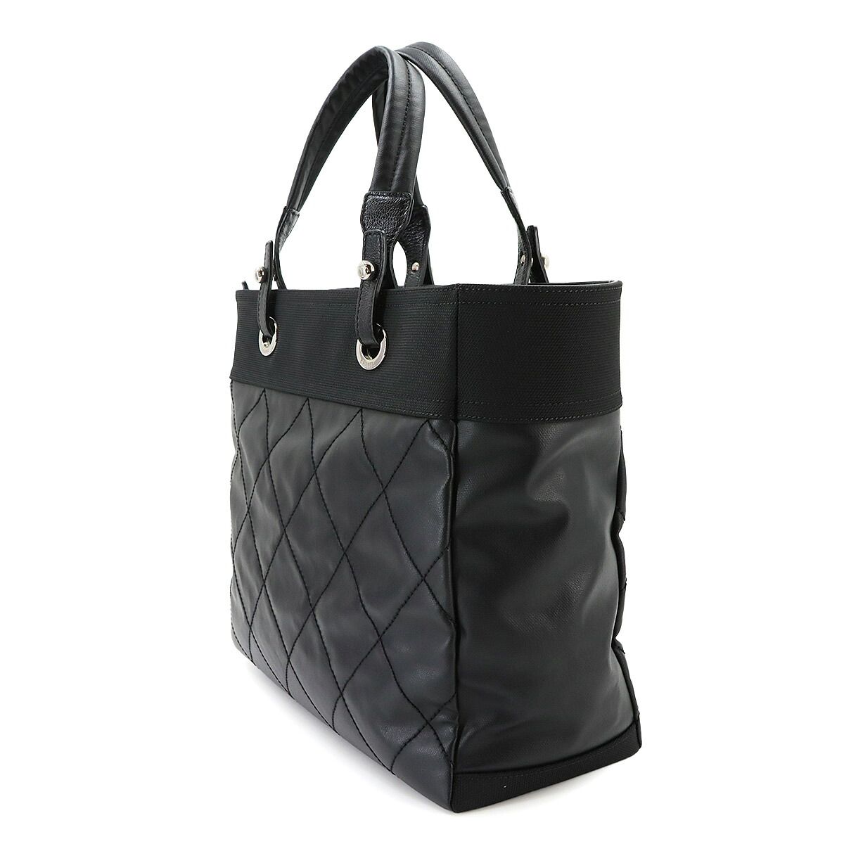 Chanel Paris Biarritz MM Tote Bag Nylon Leather Black — view 3