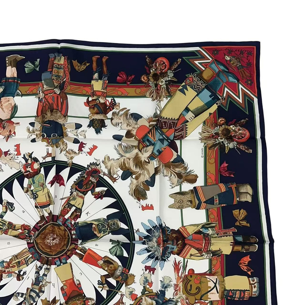 Hermes Scarf Carre 90 Silk Kachinas Navy — view 4