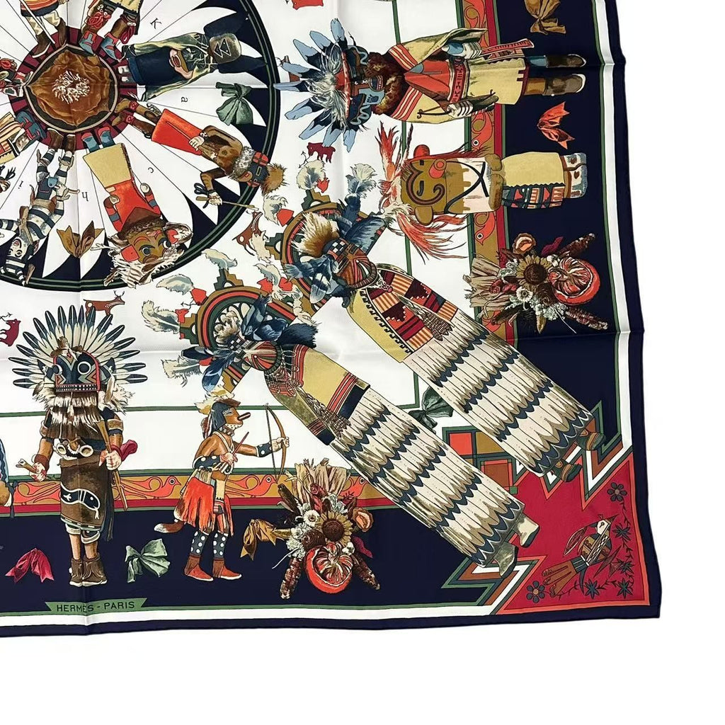 Hermes Scarf Carre 90 Silk Kachinas Navy — view 6