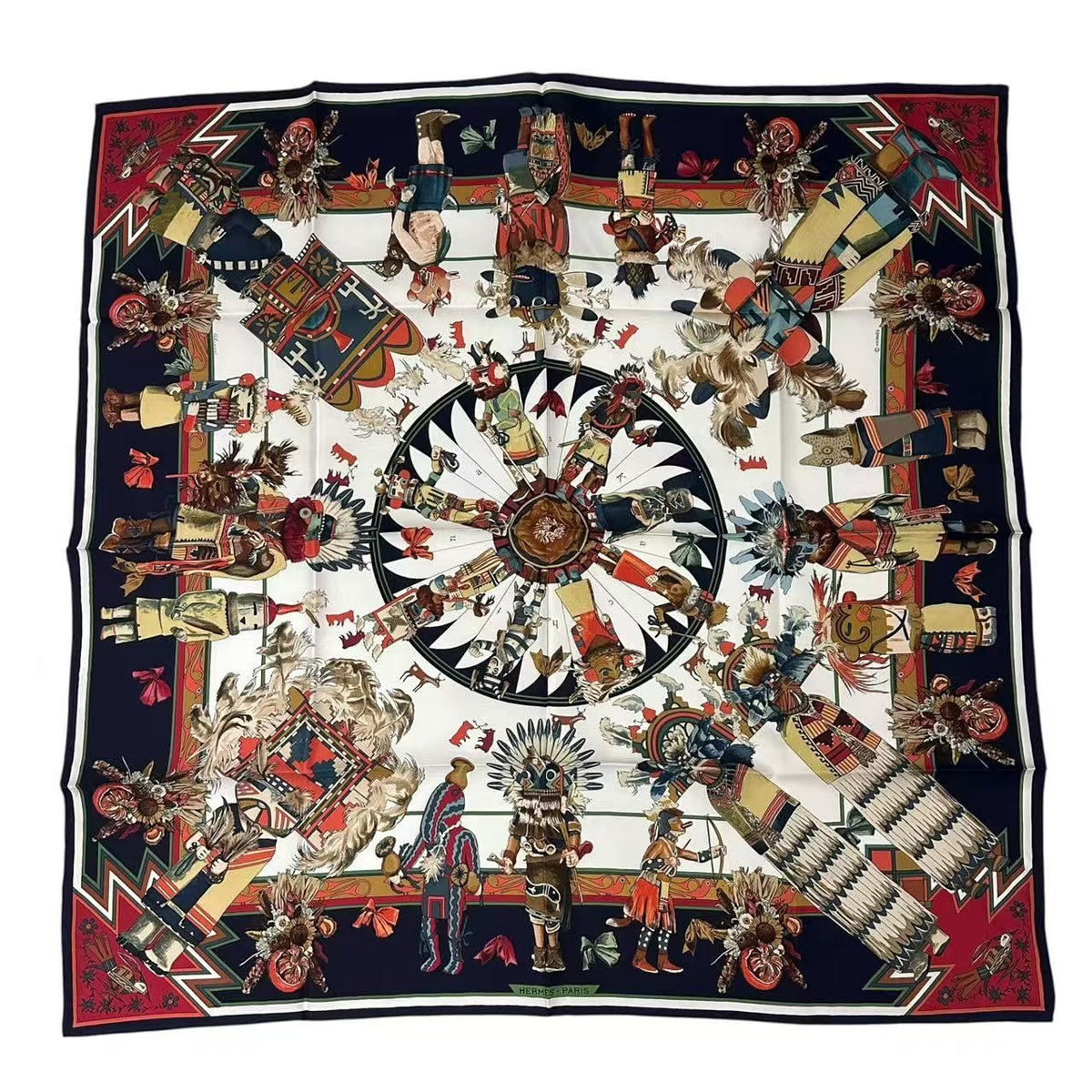 Hermes Scarf Carre 90 Silk Kachinas Navy — view 2
