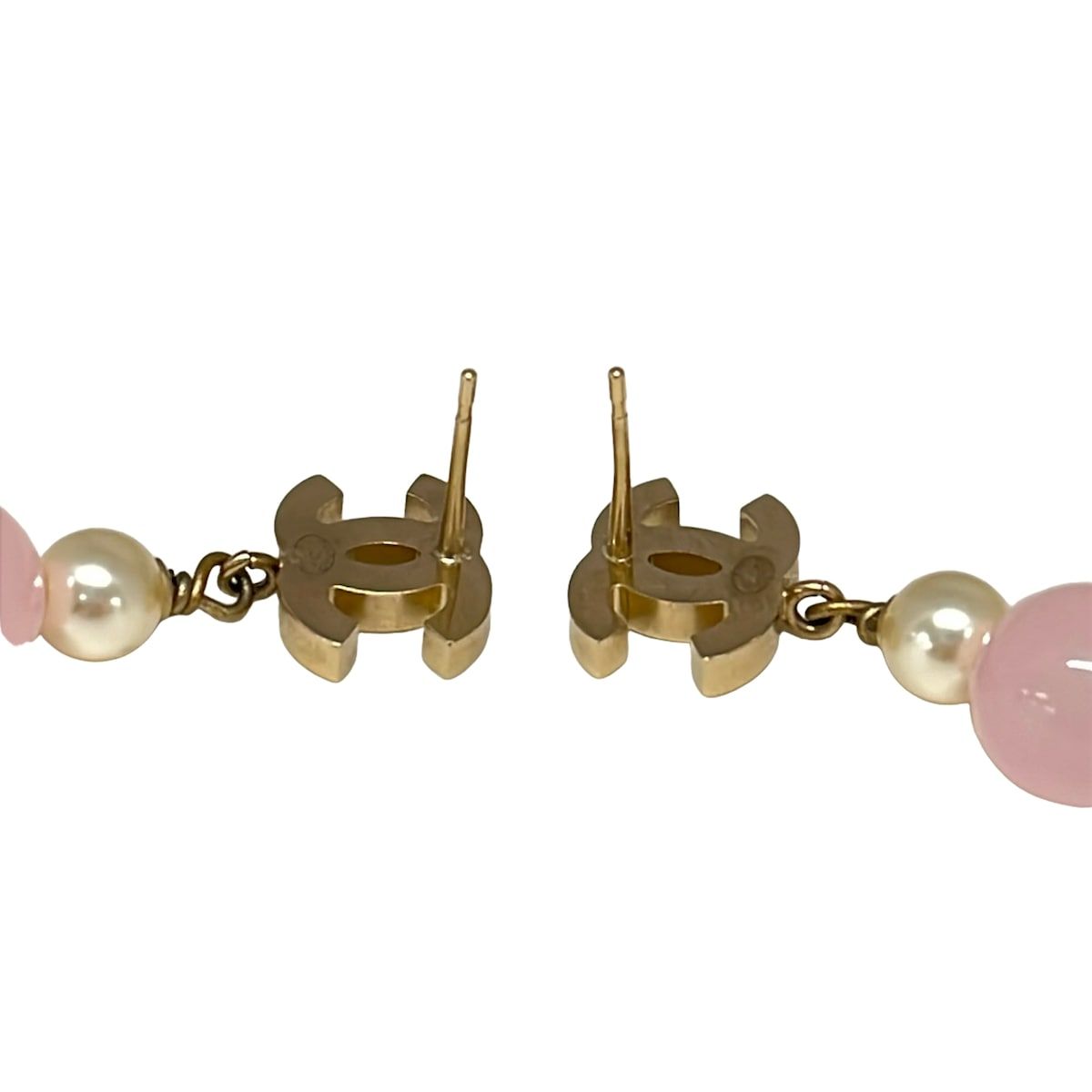 Chanel Earrings CC Logo Gold Light Pink White — view 3