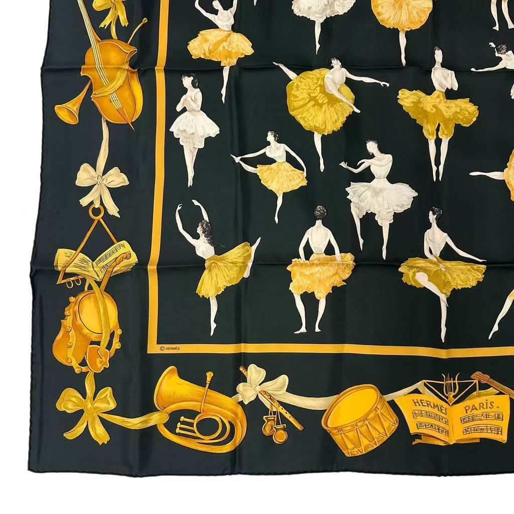 Hermes Carre 90 Silk Scarf la Danse la Dance Ballerina Black — view 5