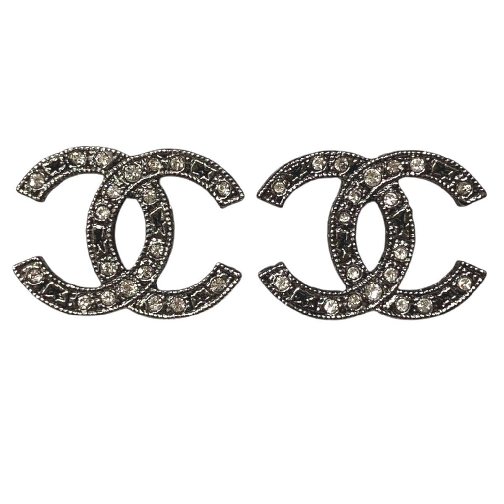 Chanel CC Logo Earrings Metal Rhinestone