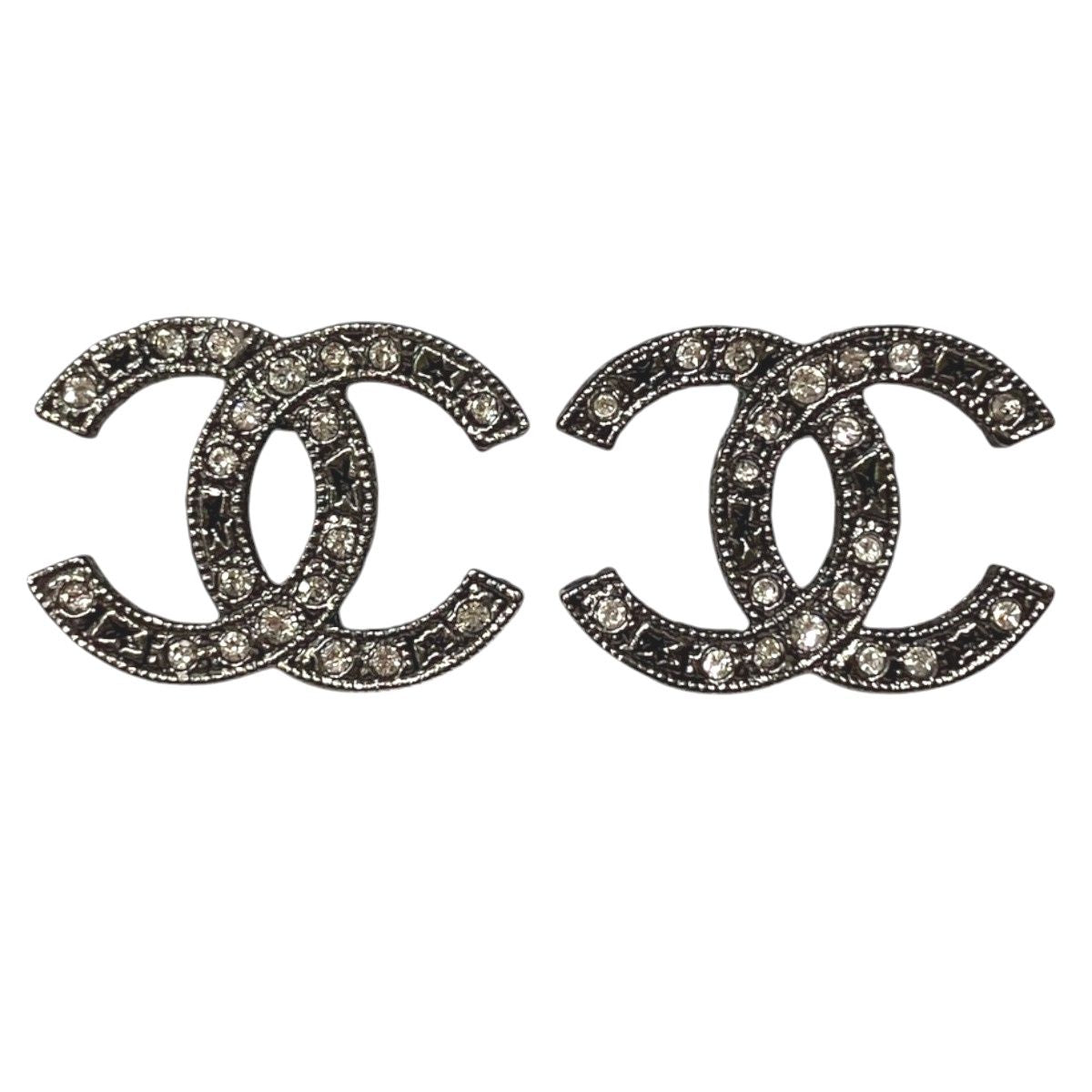 Chanel CC Logo Earrings Metal Rhinestone