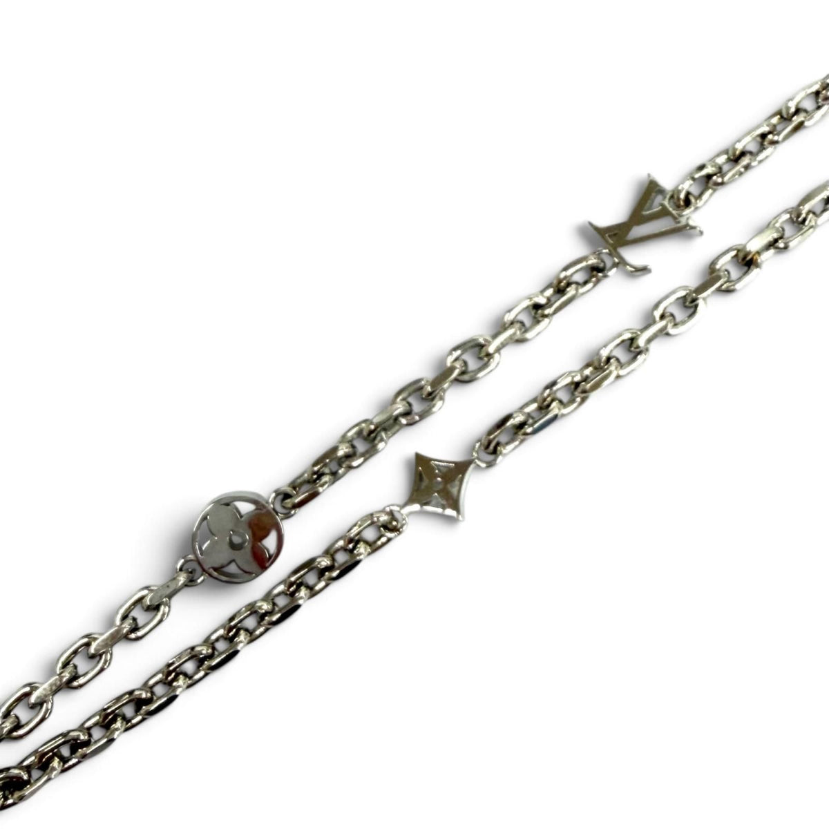Louis Vuitton Chain LV Yours Palladium LV Logo Monogram Flower Necklace — view 8