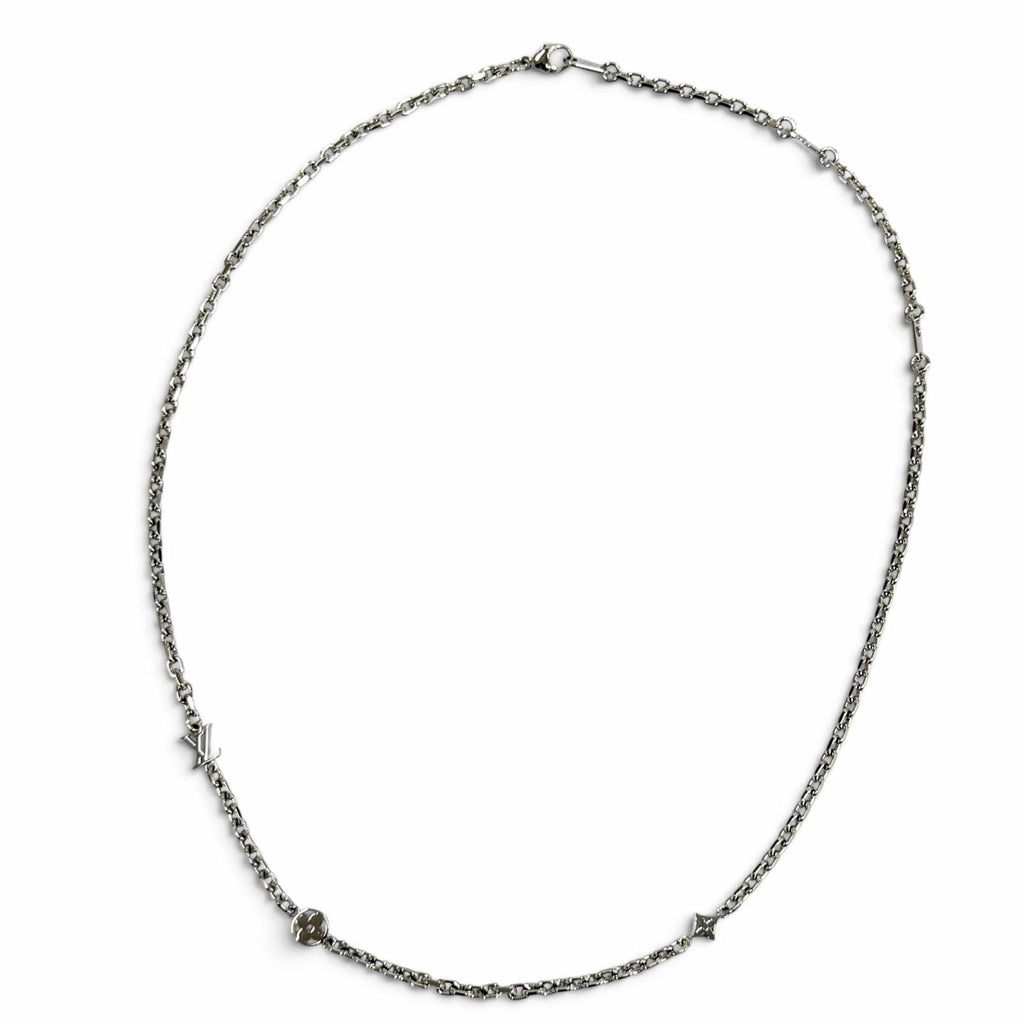 Louis Vuitton Chain LV Yours Palladium LV Logo Monogram Flower Necklace