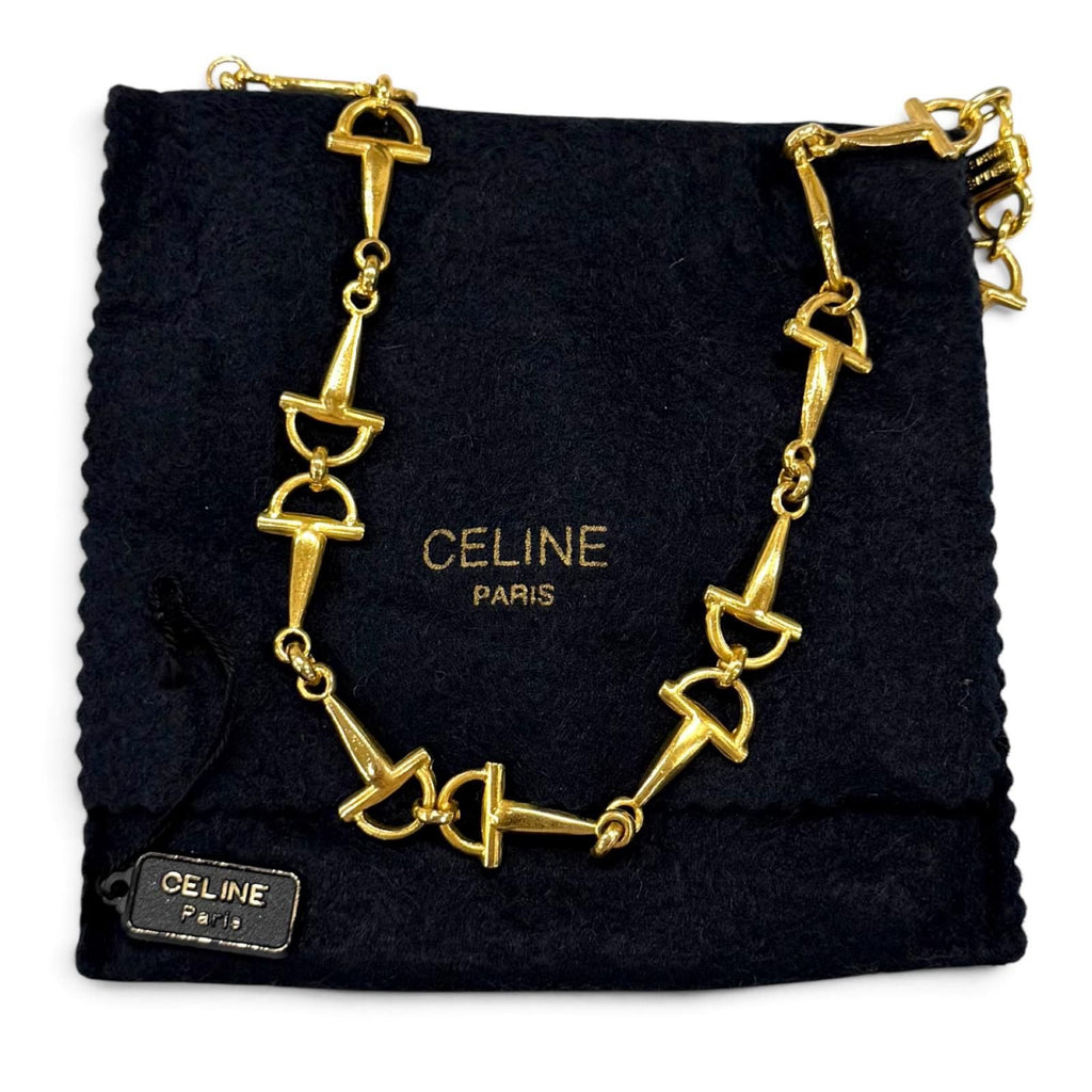 Celine Vintage Triomphe Horsebit Chain Long Necklace Gold — view 2