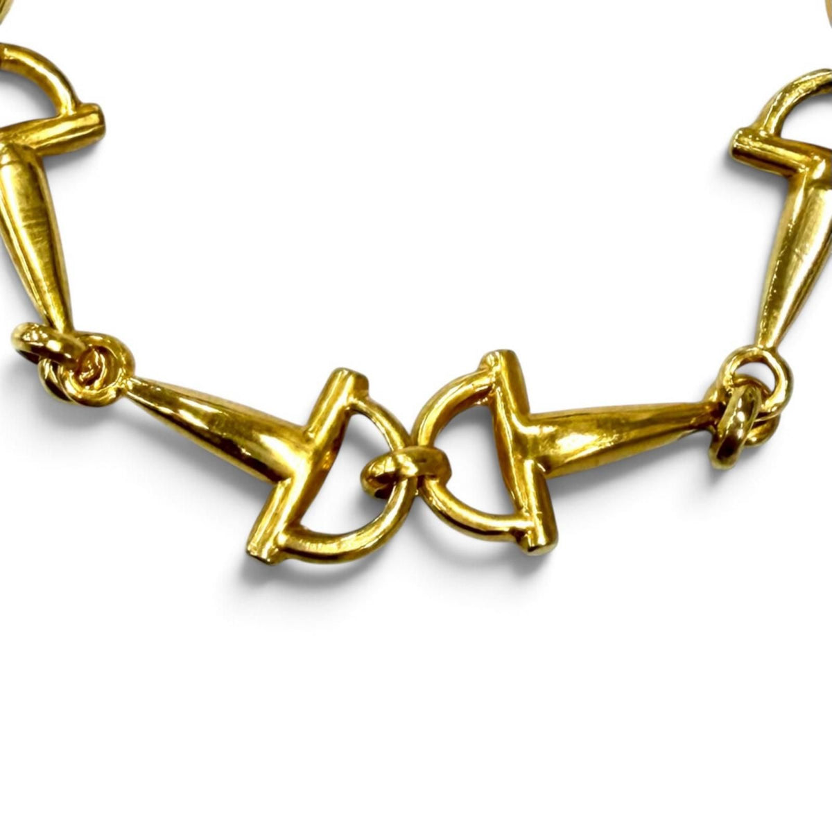 Celine Vintage Triomphe Horsebit Chain Long Necklace Gold